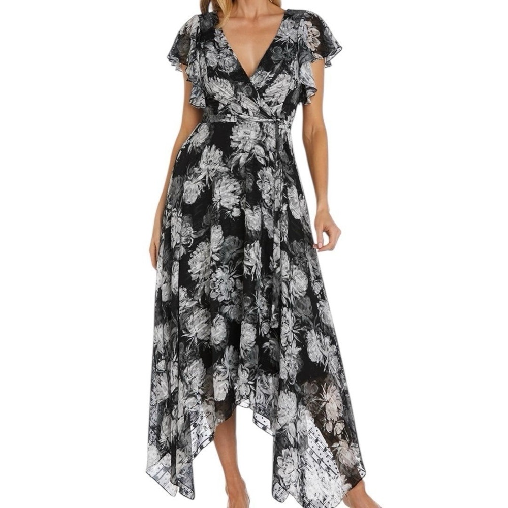 NIGHTWAY New Black Silver Floral MAXI DRESS Babydoll 8 Y2K Whimsigoth Dark Fairy